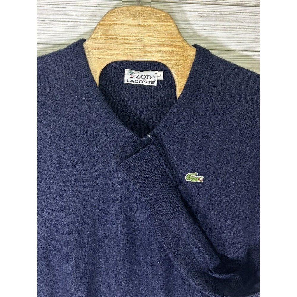 Vintage Izod Lacoste  Sweater Shirt Size Large V‎ Neck Alligator Croc Logo Blue